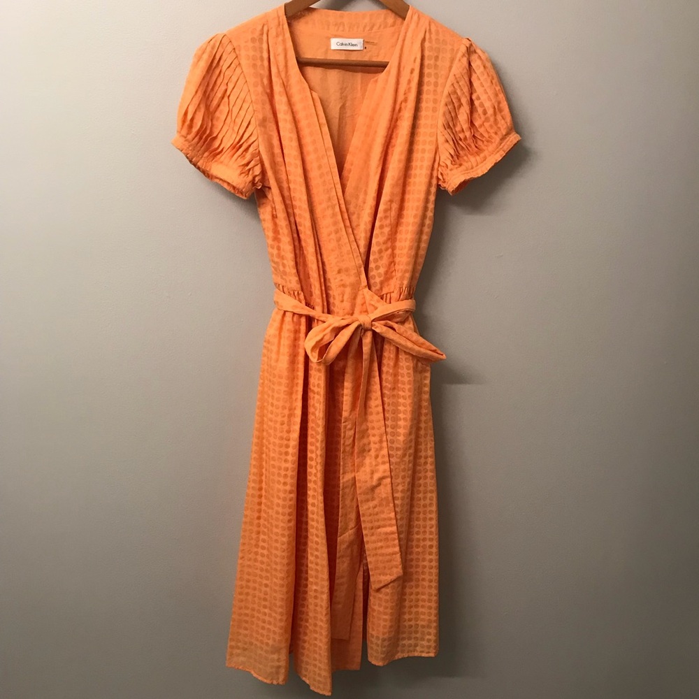 👗 Calvin Klein Orange Adjustable Wrap Dress, 8